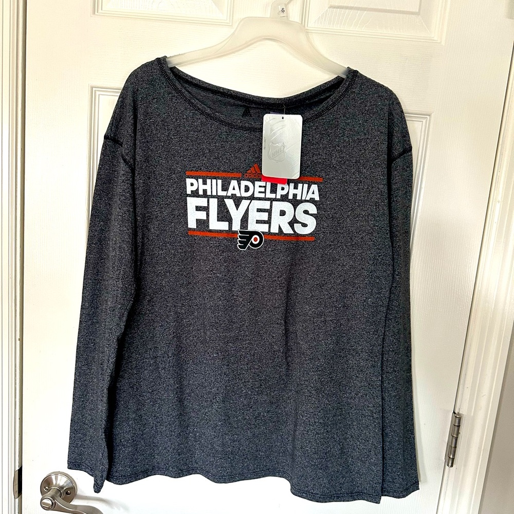 NEW NHL Adidas Philadelphia Flyers ice hockey long sleeve grey shirt women’s XL